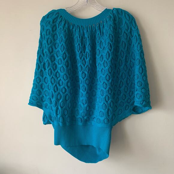 Once Again Size Large Teal Puffy Textured Short Sleeve Sweater - Picture 2 of 5